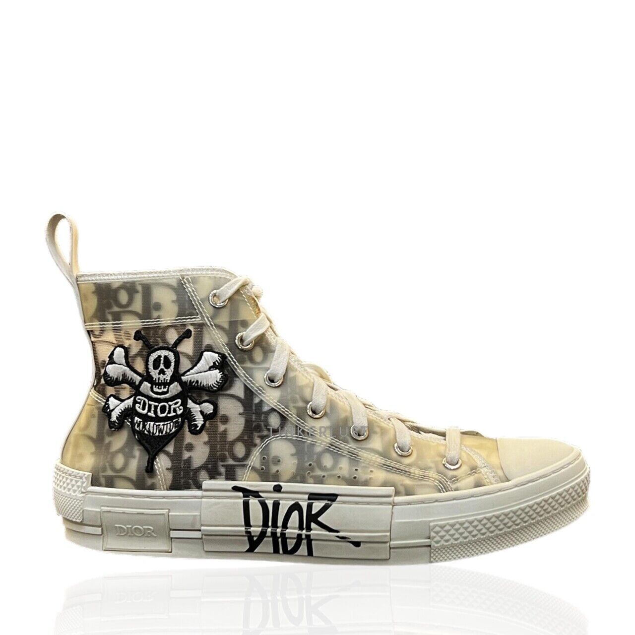 sepatu sneakers Christian Dior x Kaws Oblique High Top White Sneakers Tinkerlust